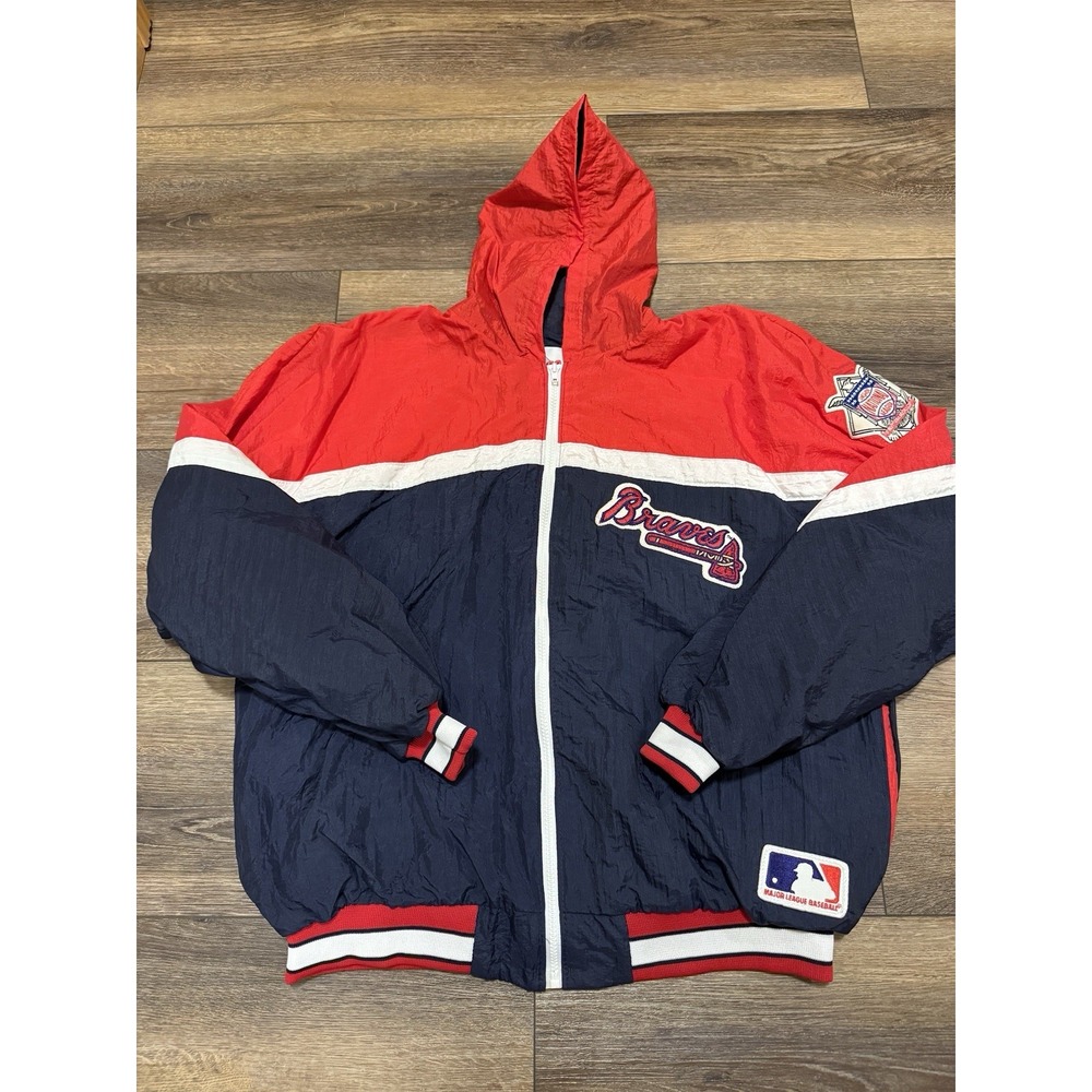 Vintage Men's Size XL Felco‎ Atlanta Braves Windbreaker Jacket Patches Red Blue
